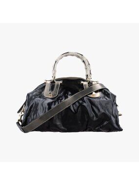 Gucci Bamboo Pop Black Patent Messenger Bag